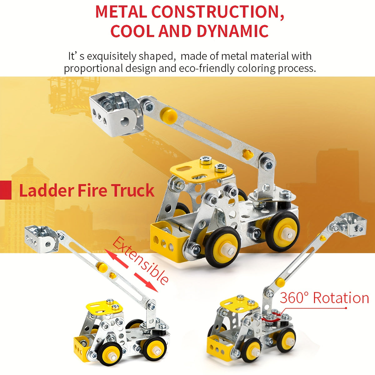 330PCS 4-in-1 Metal Engineering Vehicle Building Blocks Kit for Ages 8+