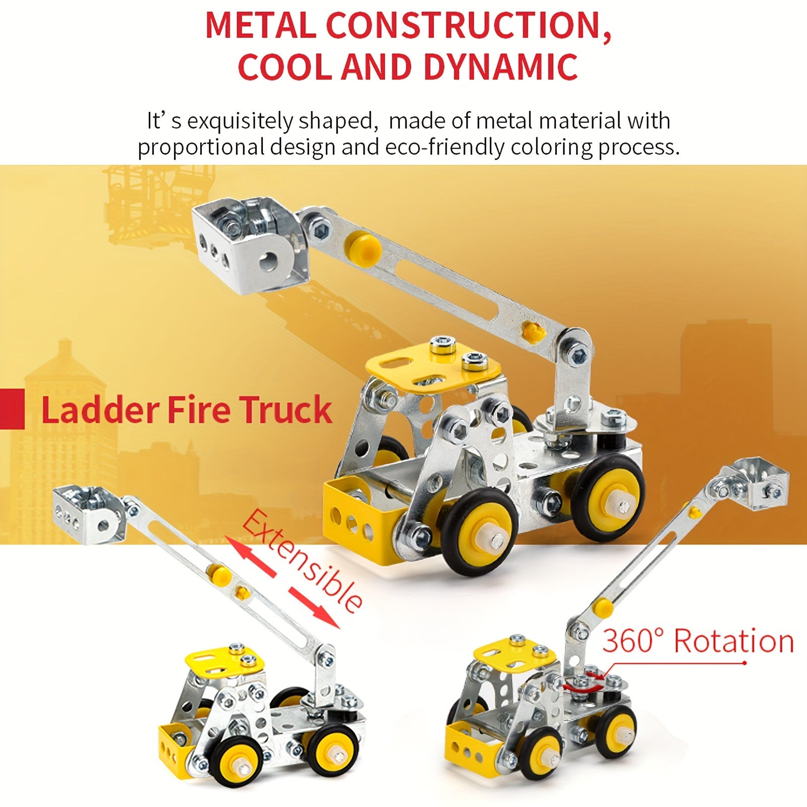 330PCS 4-in-1 Metal Engineering Vehicle Building Blocks Kit for Ages 8+