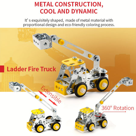 330PCS 4-in-1 Metal Engineering Vehicle Building Blocks Kit for Ages 8+