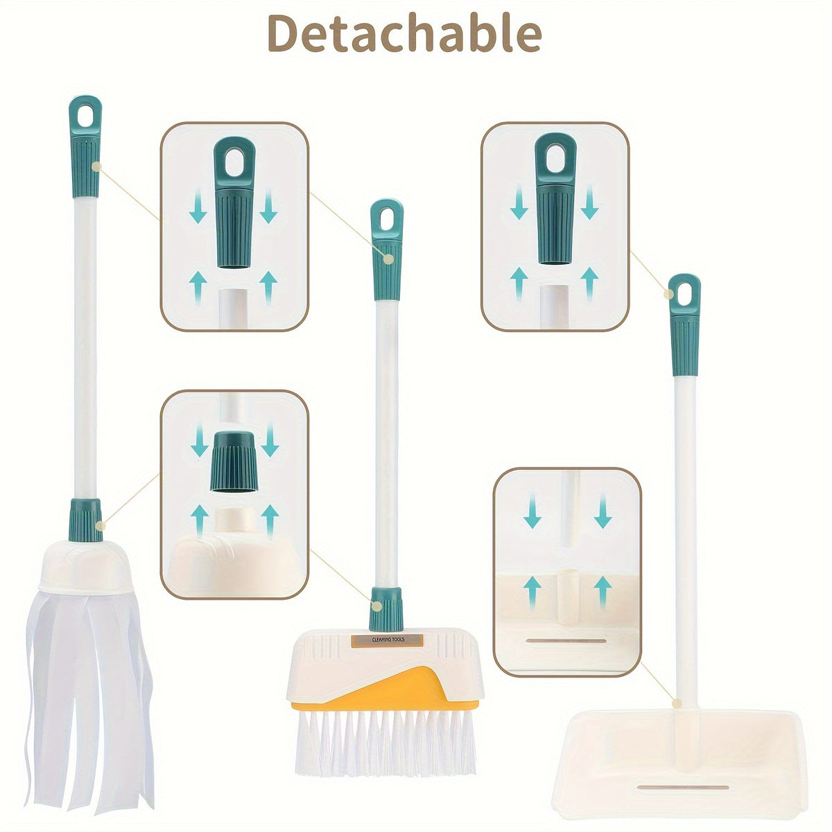 Kids Detachable Cleaning Set - Toy Sweep, Mop, and Dustpan
