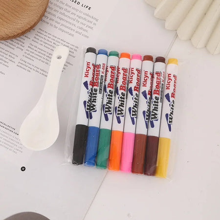 8/12 Colors Magical Water Floating Student Painting Brush  Whiteboard Markers Pen Suspension Kids Educational Painting Pen Toys 8 PCS with Spoon
