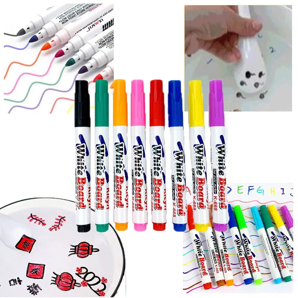 8/12 PCS Magical Water Painting Pen Erasable Floating Pen Colorful Mark Pen For Whiteboard Markers Writing Supplies