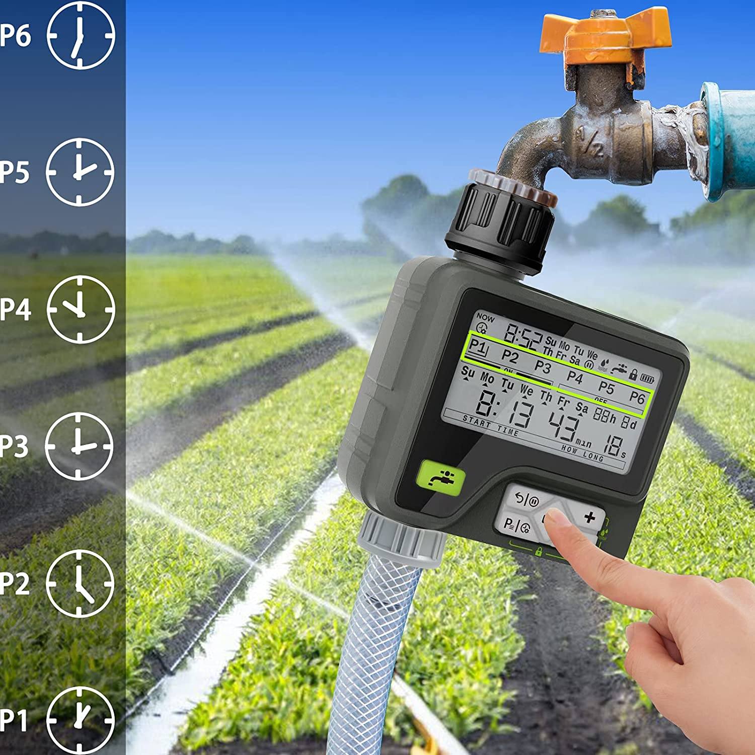 Latest Technology Irrigation Programmer. 6 Separate Irrigation Programmes For Garden Irrigation. Rain Auto Sensor. Waterproof. Also Manual Control For Garden Lawn. Up To 8 Bar Pressure!