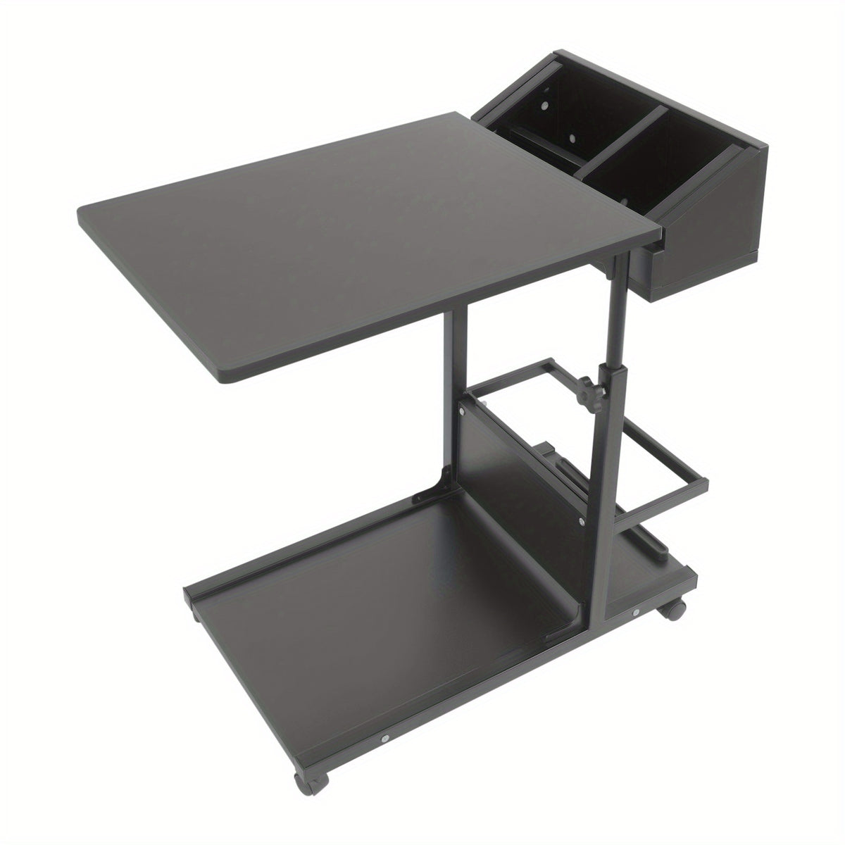 Black Mobile Side Table &ndash; Height Adjustable C-Shaped Modern