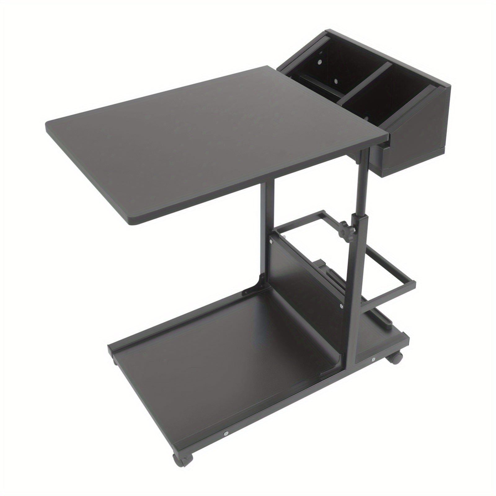 Black Mobile Side Table &ndash; Height Adjustable C-Shaped Modern