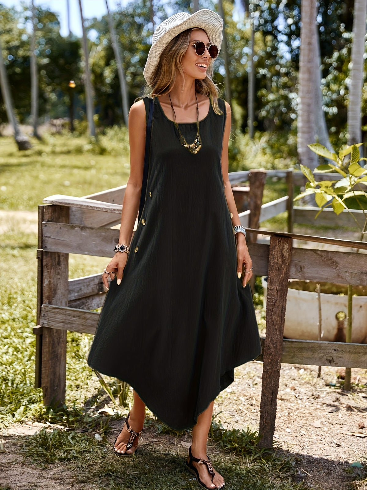 Elegant Asymmetrical Hem A-Line Dress in Solid Polyester InterCyprus Trading Ltd Elegant Asymmetrical Hem A-Line Dress in Solid Polyester InterCyprus Trading Ltd