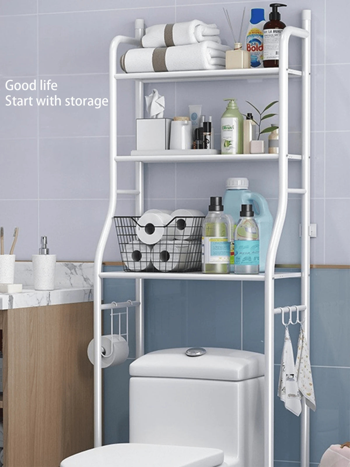Elegant White Bathroom Cabinet Storage Rack - 45x25x160cm
