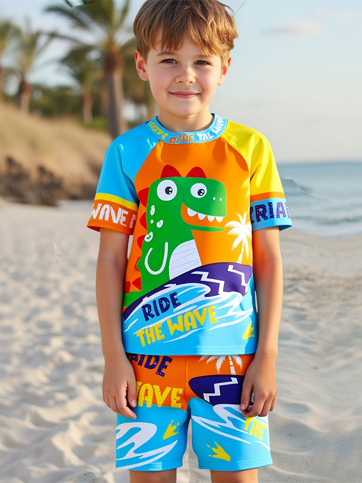 Boys' Dinosaur "Ride the Wave" Swim Set with Cap