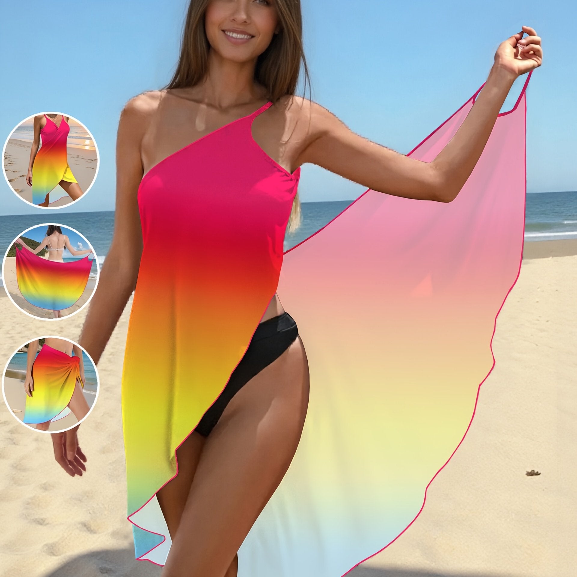 Women's Gradient Striped V-Neck Backless Beach Cover-Up Dress Mixed Color / XXL