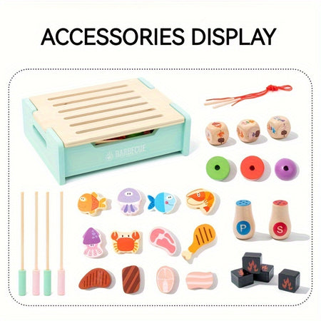 Wooden Deluxe Barbecue Grill &amp; Cooking Toy Set - Includes Seasonings and 2 Ropes