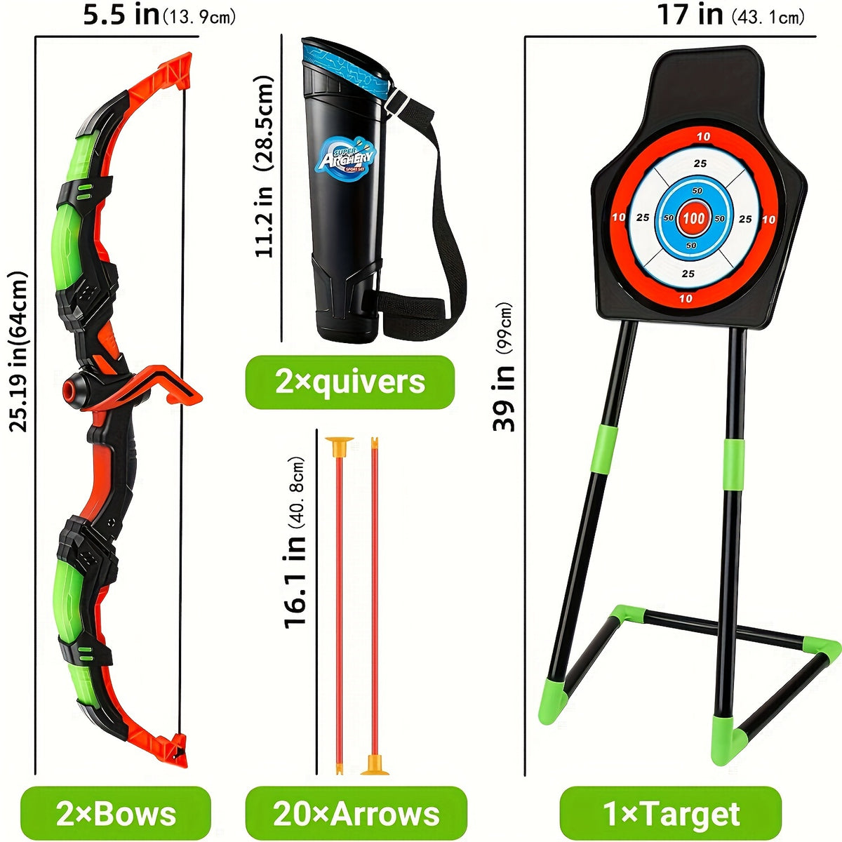 Kids LED Light Bow And Arrow Toy Set - 2 Bows, 20 Suction Cup Arrows, Target