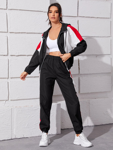 Multicolour Colour Block Hooded Jacket &amp; Cropped Sweatpants Set