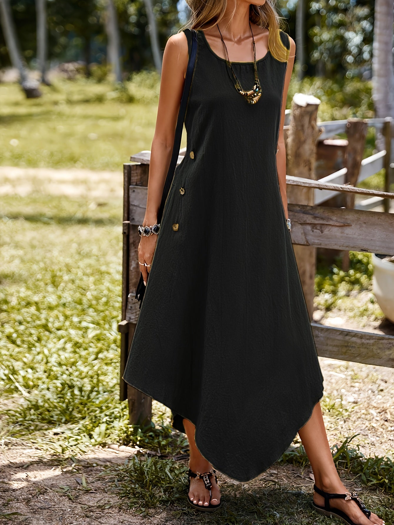 Elegant Asymmetrical Hem A-Line Dress in Solid Polyester