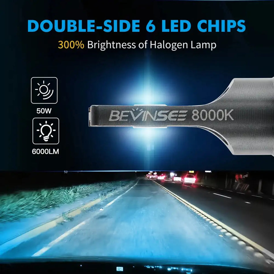 Bevinsee H11 LED Koplampen 50W 12V CSP1860 8000K