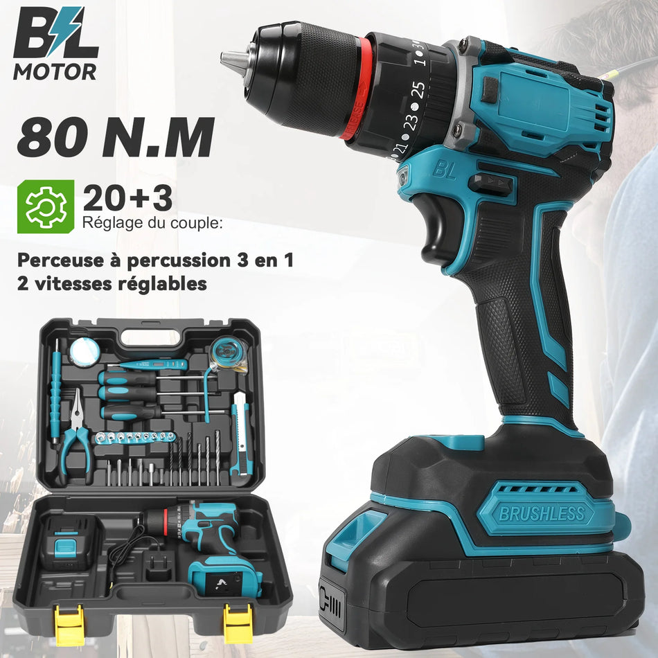 Borstlös 18V Sladdlös Borrskruvdragare 20 Plus 3 Vridmoment 2 Växlar