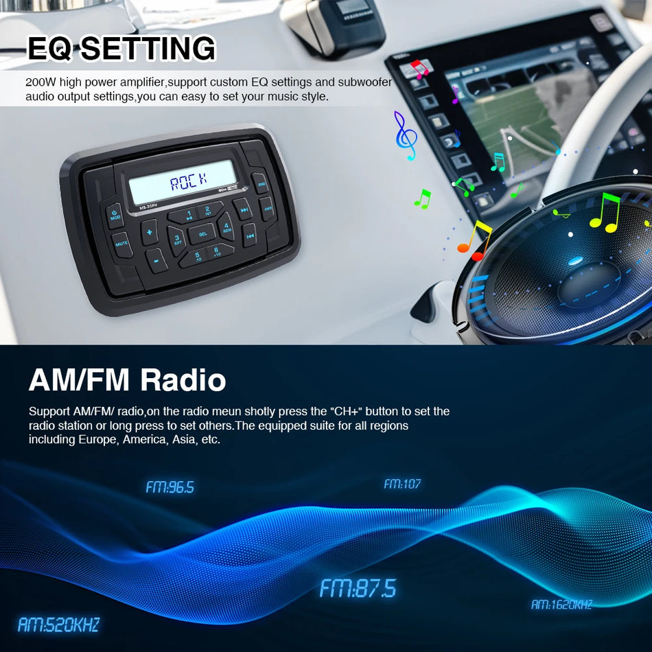 AKAMATE Marine Stereo Boat Radio - Waterproof Bluetooth