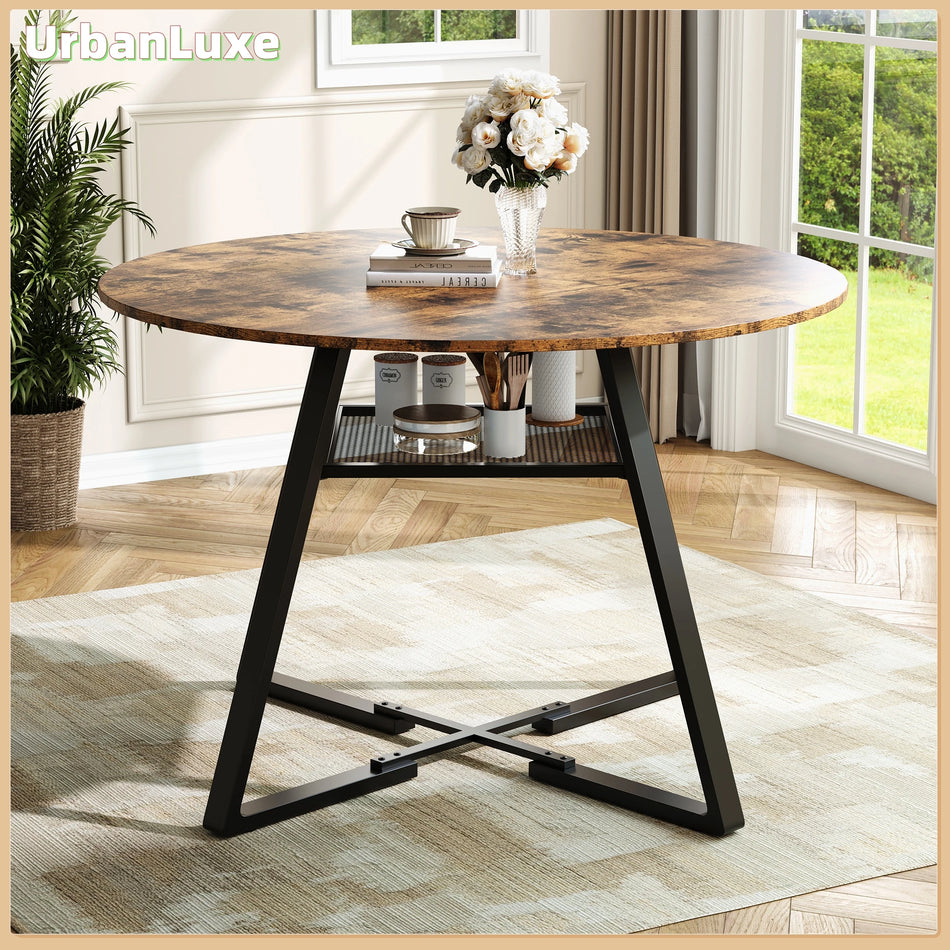 Urban Luxe Round Dining Table With Mesh Rack And Metal Frame