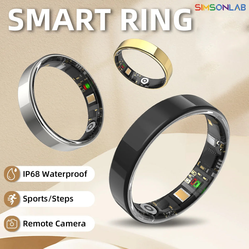 Bague Intelligente SIMSONLAB Avec Appels Bluetooth, Moniteur de Fréquence Cardiaque et de Tension Artérielle Étanche