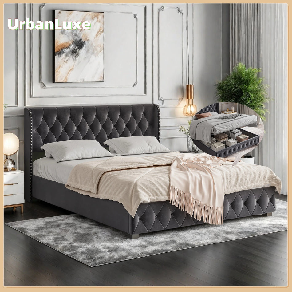 UrbanLuxe 180x200 Postelja iz žameta s shranjevanjem in pnevmatskim dvigom