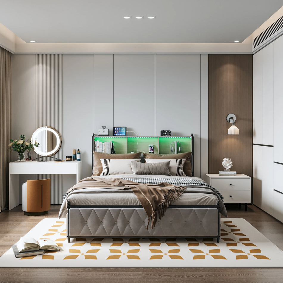 Urban Luxe Double Bed 160x200 With Drawers LED USB Type C