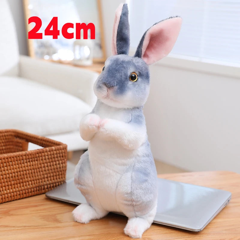 Realistic Rabbit Plush Doll - Cute Furry Bunny Toy for Home Decoration Small Sit Gray