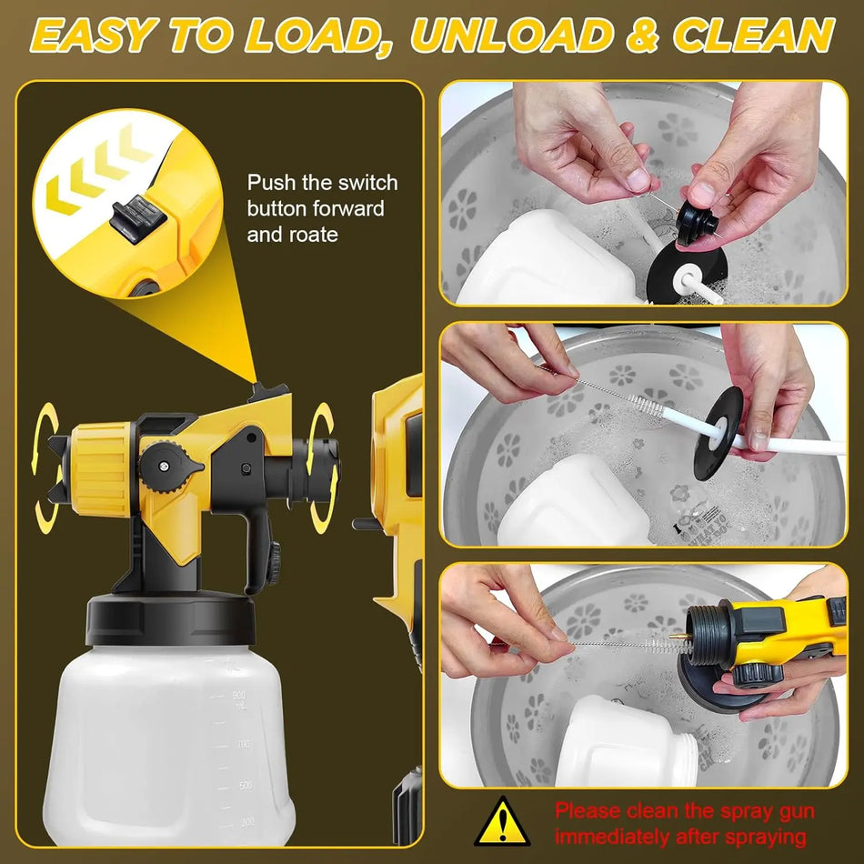 Pistola de Spray Elétrica Sem Fios 1000ML Com 6 Bicos 3 Modos