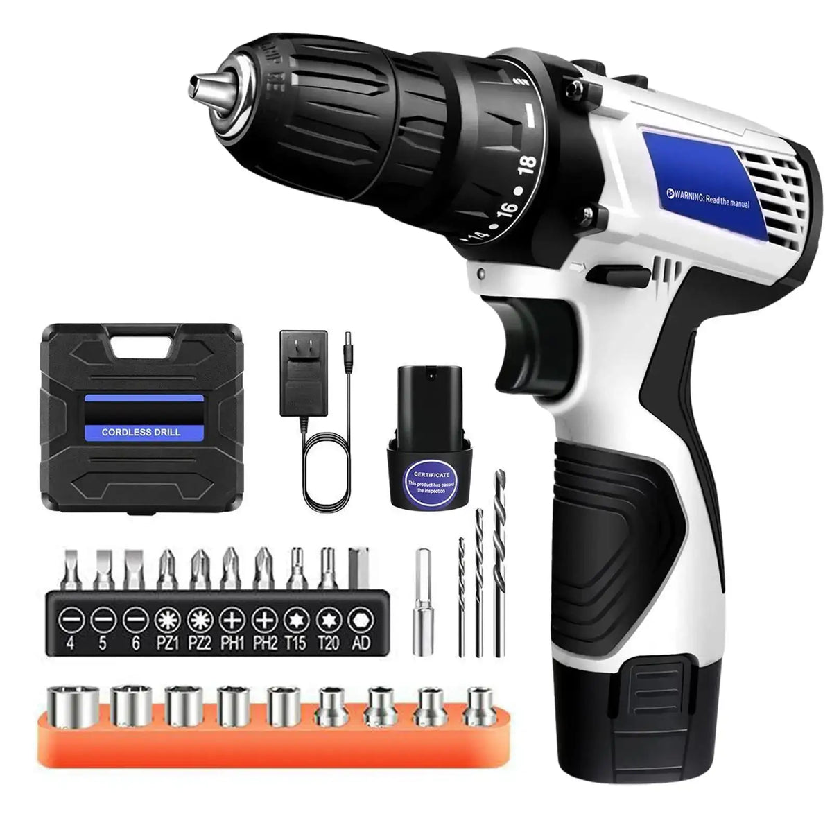 Cordless Drill Driver Kit Battery 45Nm TwoSpeed 1400RPM With 1XBattery / spain