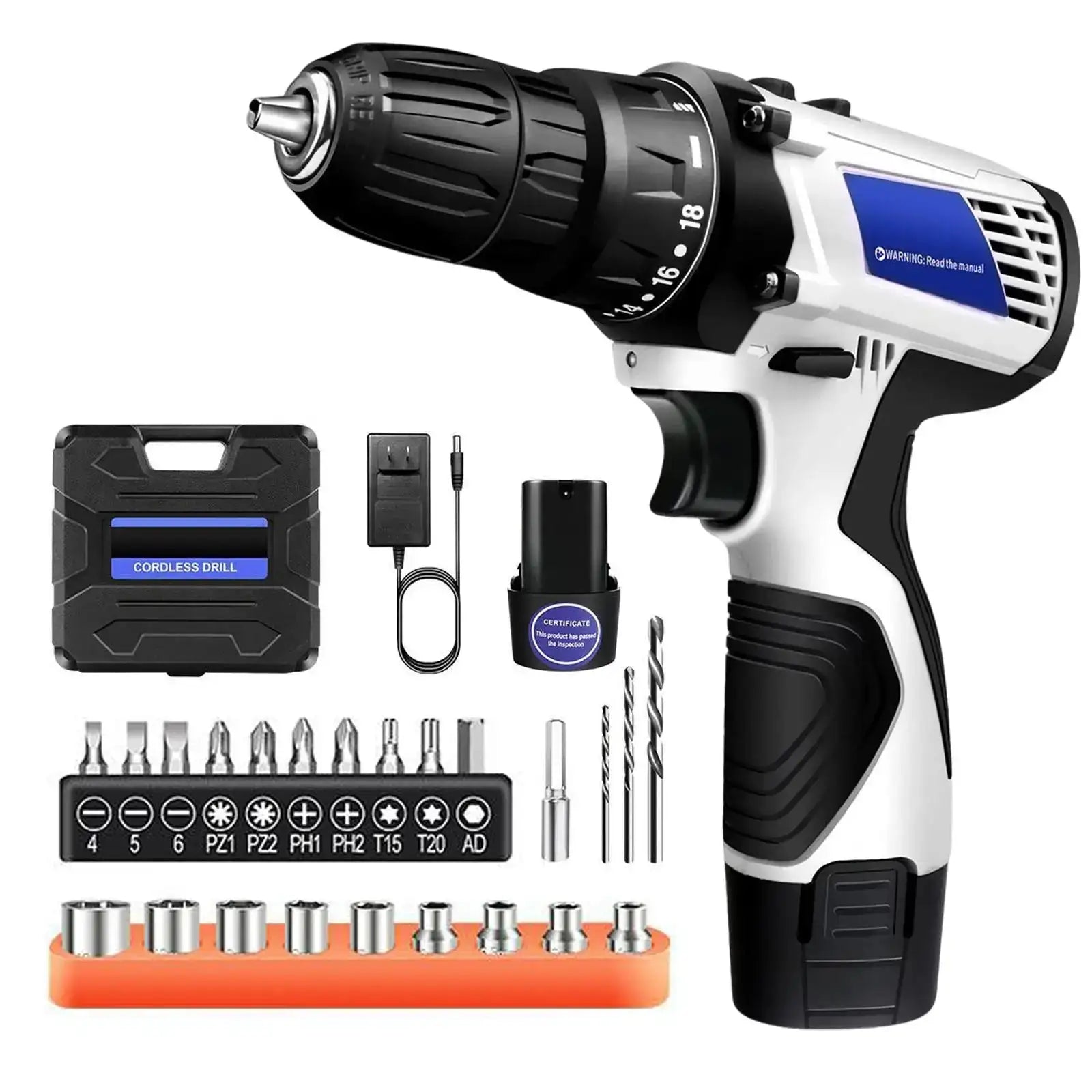 Cordless Drill Driver Kit Battery 45Nm TwoSpeed 1400RPM With 1XBattery / spain