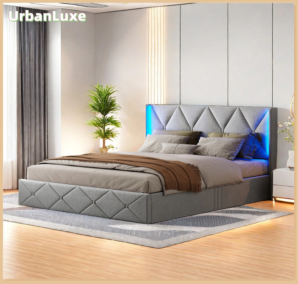 Urban Luxe 140x200 Postelja Z LED Trakom In Letvicami Za Shranjevanje