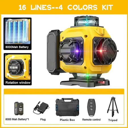 16 Lines 4D Laser Level Remote 360 Degree Horizontal With Tripod / spain