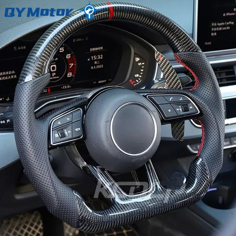 Audi RS3 RS4 RS5 Gerçek Karbon Fiber Deri Dikişli Direksiyon Simidi