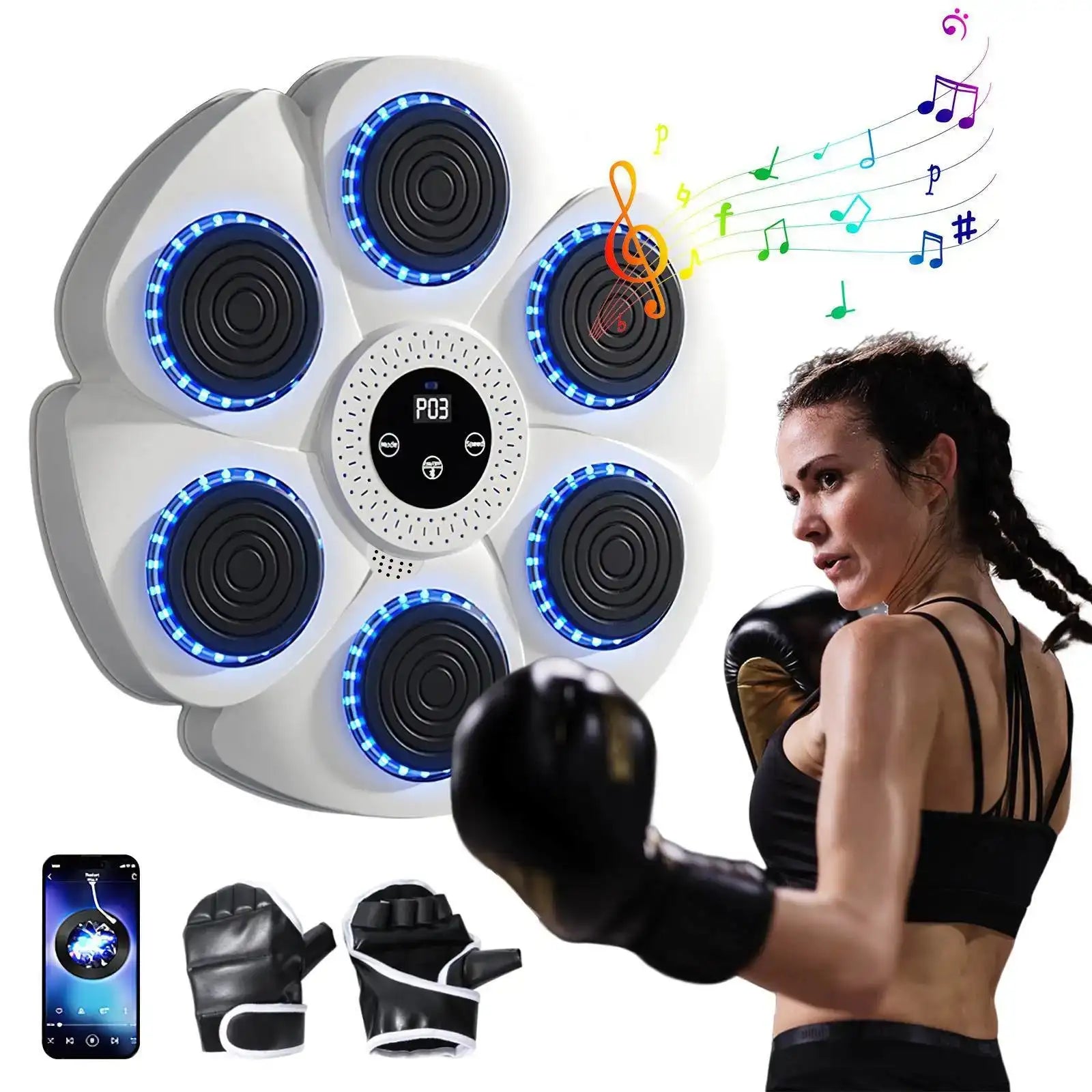 Smart Bluetooth Music Boxing Machine Gloves-9 Modes &amp; 9-Speed Training,Auto Color-Change Hit Counter Home Gym/Office,Adults&amp;Kids White-1 Boxing Gloves / Poland
