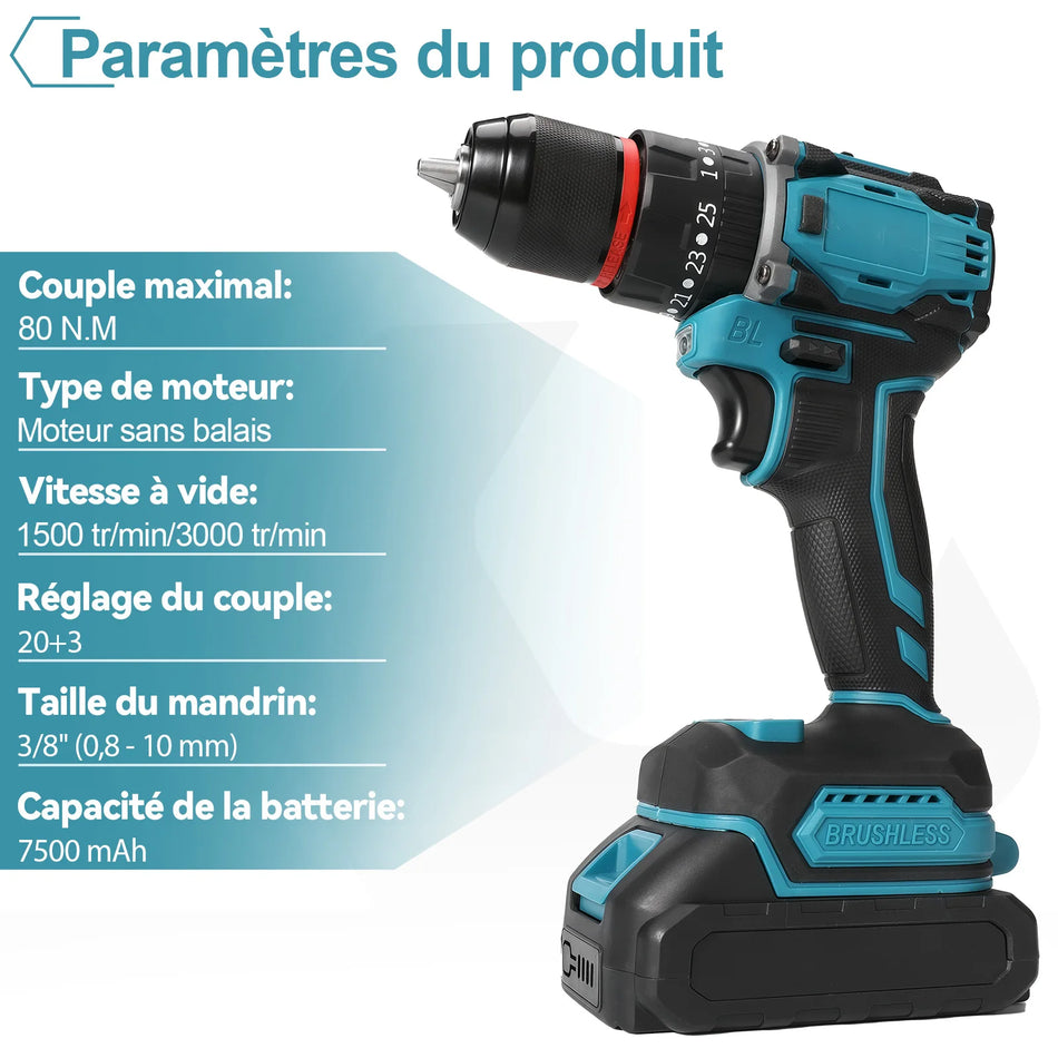 Borstlös 18V Sladdlös Borrskruvdragare 20 Plus 3 Vridmoment 2 Växlar