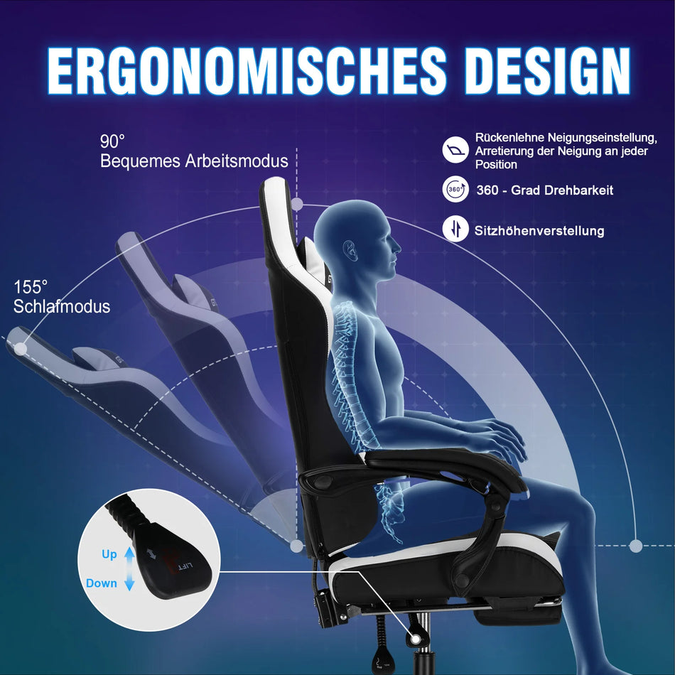 Эргономичное игровое кресло GTPLAYER с подножкой из PU-кожи