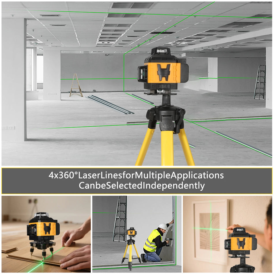 360 Grad Fyrhuvuders Laser Nivå Med Automatisk Lås Vägg
