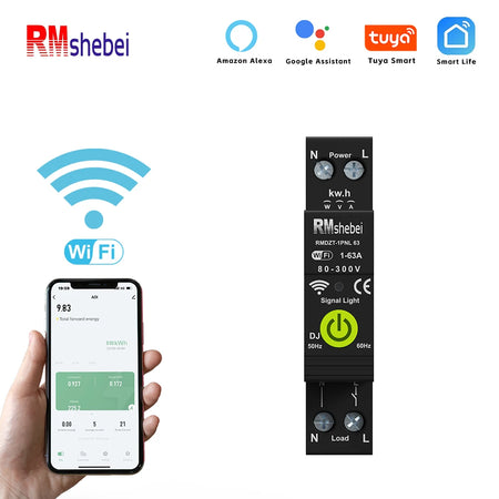 RMshebei Smart Circuit Breaker with Leakage Protection, 1-63A, WiFi Enabled