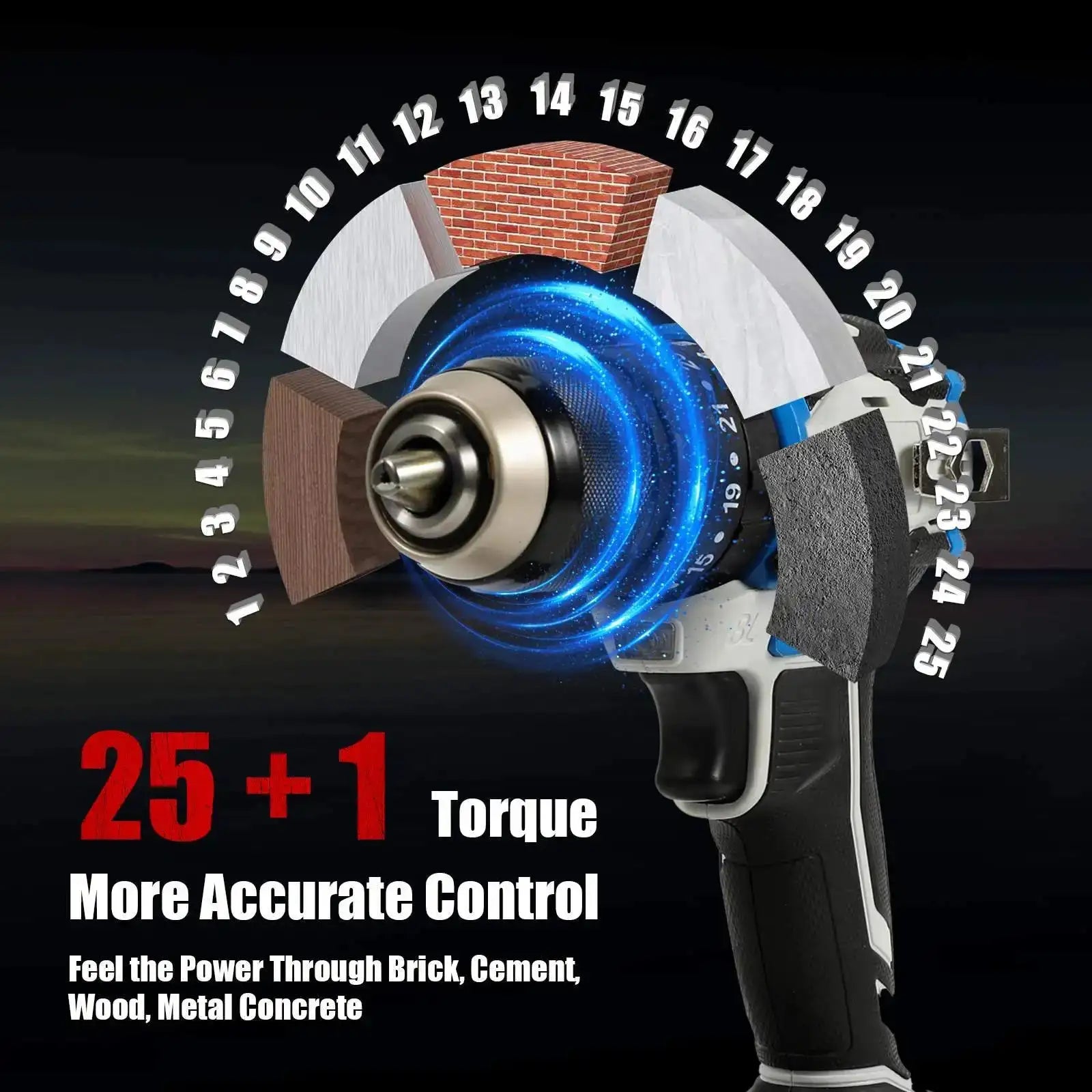 Brushless Cordless Drill ThreeIn1 With Light 70Nm TwoSpeed