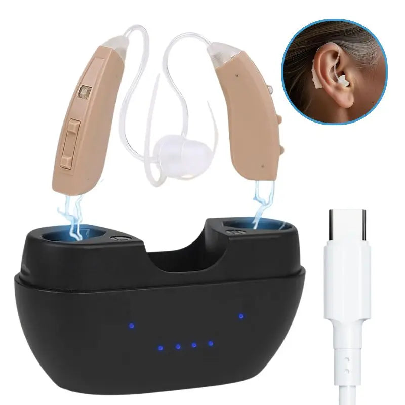Aparat auditiv digital BTE reîncărcabil cu reducere a zgomotului pentru pierderea severă a auzului, cip îmbunătățit pentru un sunet mai clar