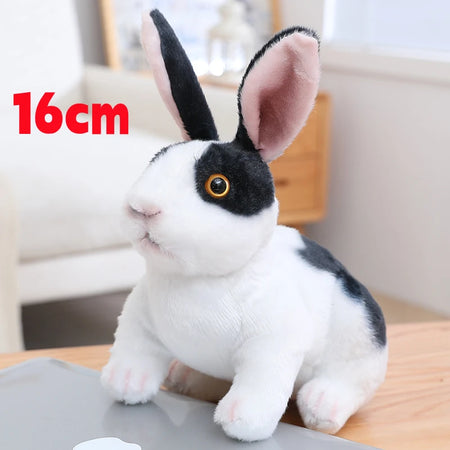 Realistic Rabbit Plush Doll - Cute Furry Bunny Toy for Home Decoration Small Squat Black