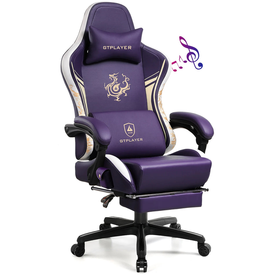 GTPLAYER Dragon Gaming Chair Med Læder Bluetooth Fodstøtte
