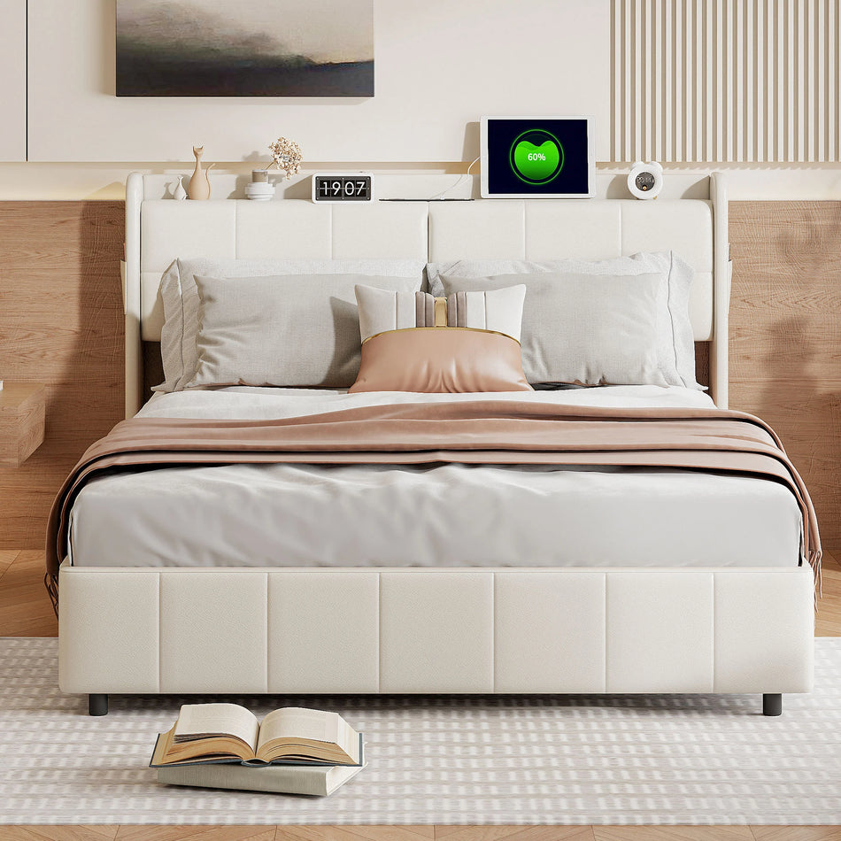 Łóżko Urban Luxe 160x200 cm z ramą z listew, szufladami, ładowarką USB