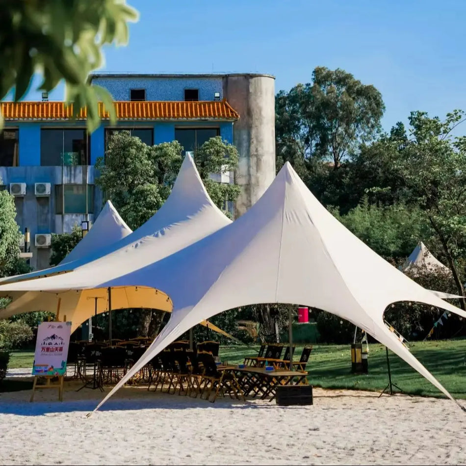 Zvaigžņu formas nojume ar 900D Oksforda audumu, astoņkāja stila divu stabu āra ēna