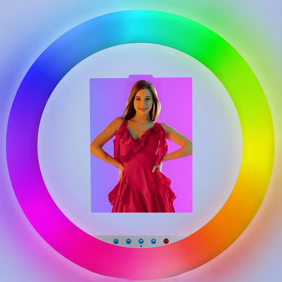 iPad-valokuvauskojuke RGB-renkaisvalolla häitä varten