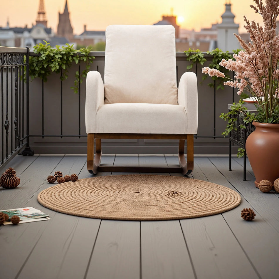 Mesto Luxus Béžová Froté Tkanina Hojdací Stolička S Podrúčkami