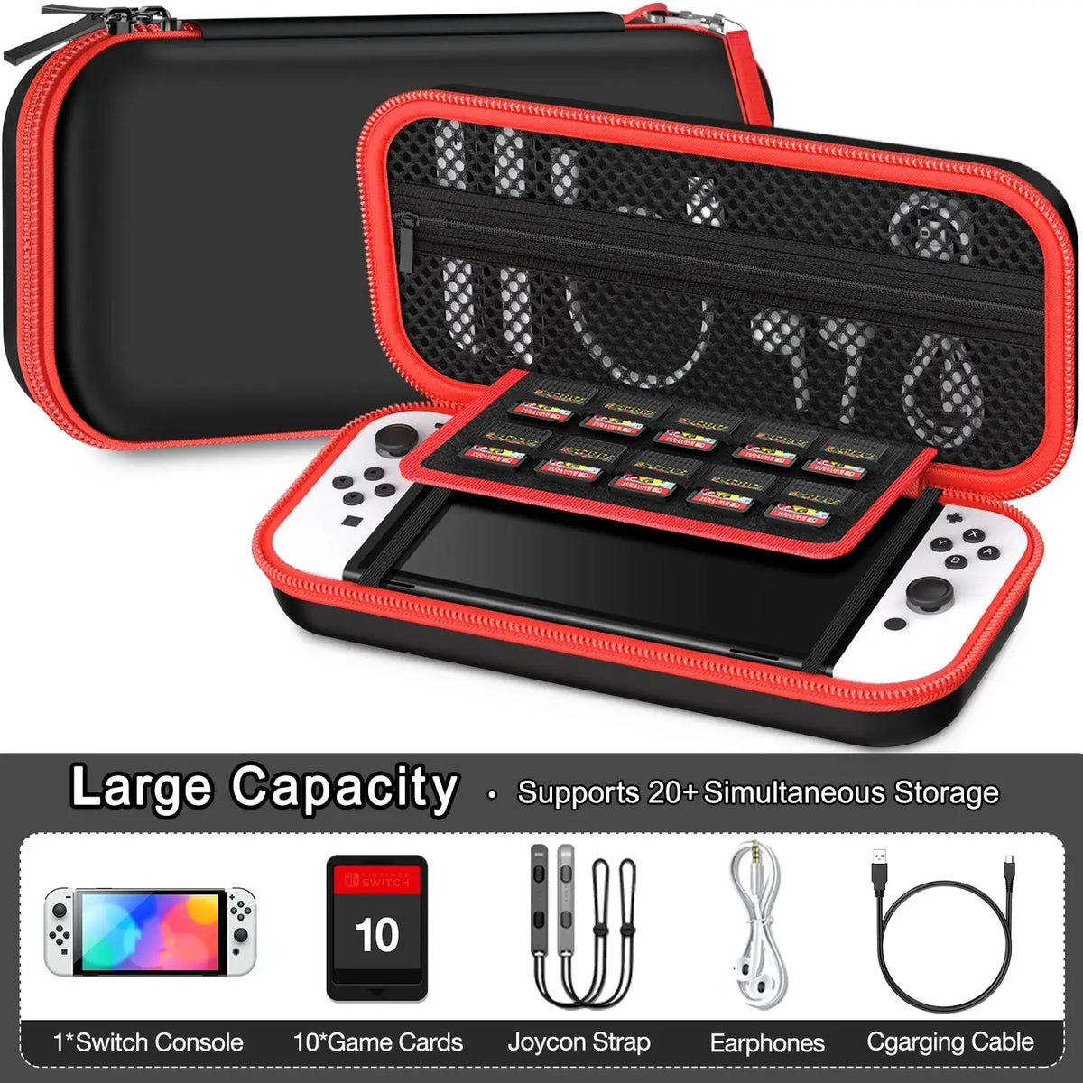 BEBONCOOL FOR Switch Accessories Storage Bag compatible for Switch Oled Case and Switch Carrying Case Black and Red by InterCyprus Trading Ltd