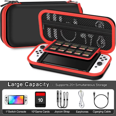 BEBONCOOL FOR Switch Accessories Storage Bag compatible for Switch Oled Case and Switch Carrying Case Black and Red by InterCyprus Trading Ltd