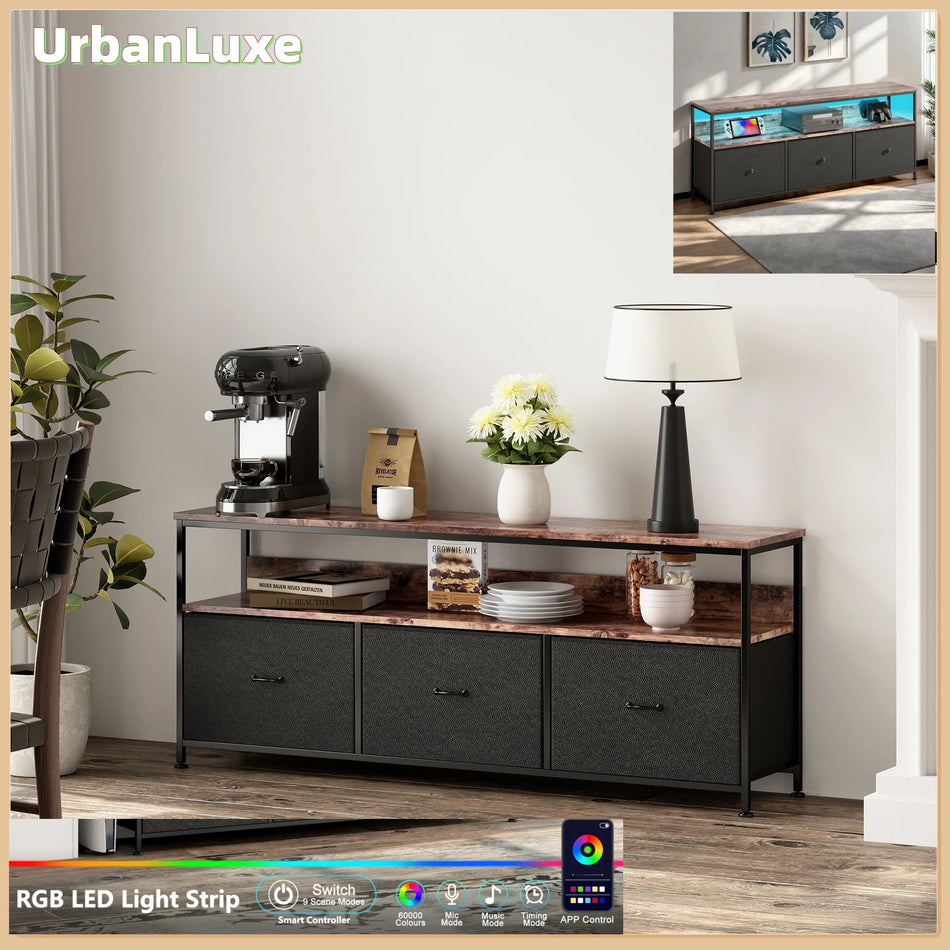 Urban Luxe TV Wardrobe With LED Light Bar And 3 Drawers