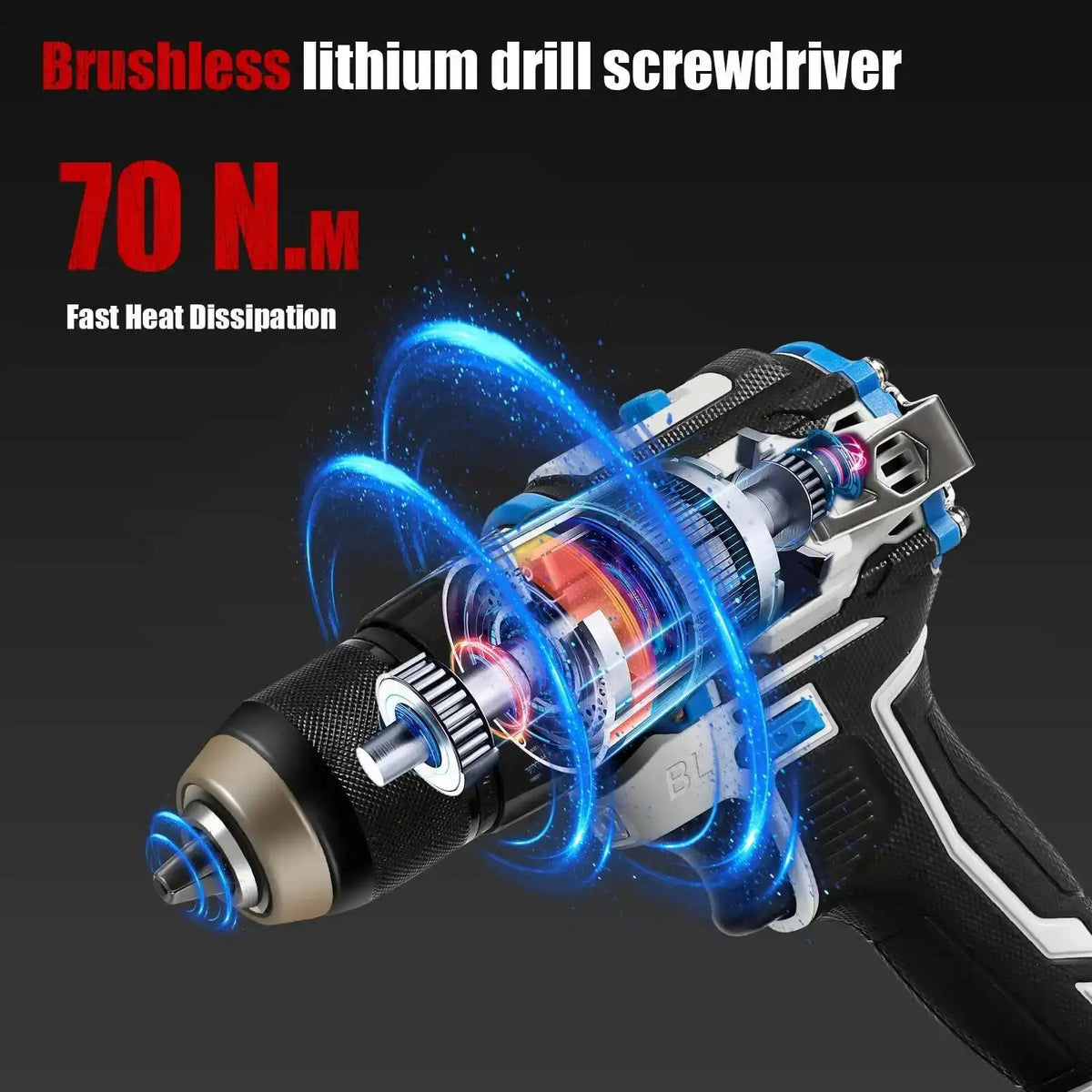 Brushless Cordless Drill ThreeIn1 With Light 70Nm TwoSpeed