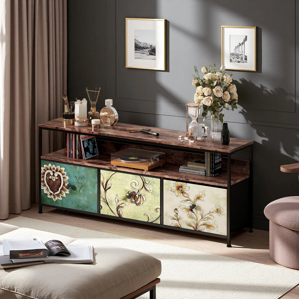 Kaupunkiluxe TV-teline LED-valoilla värikkäillä kangaslaatikolla