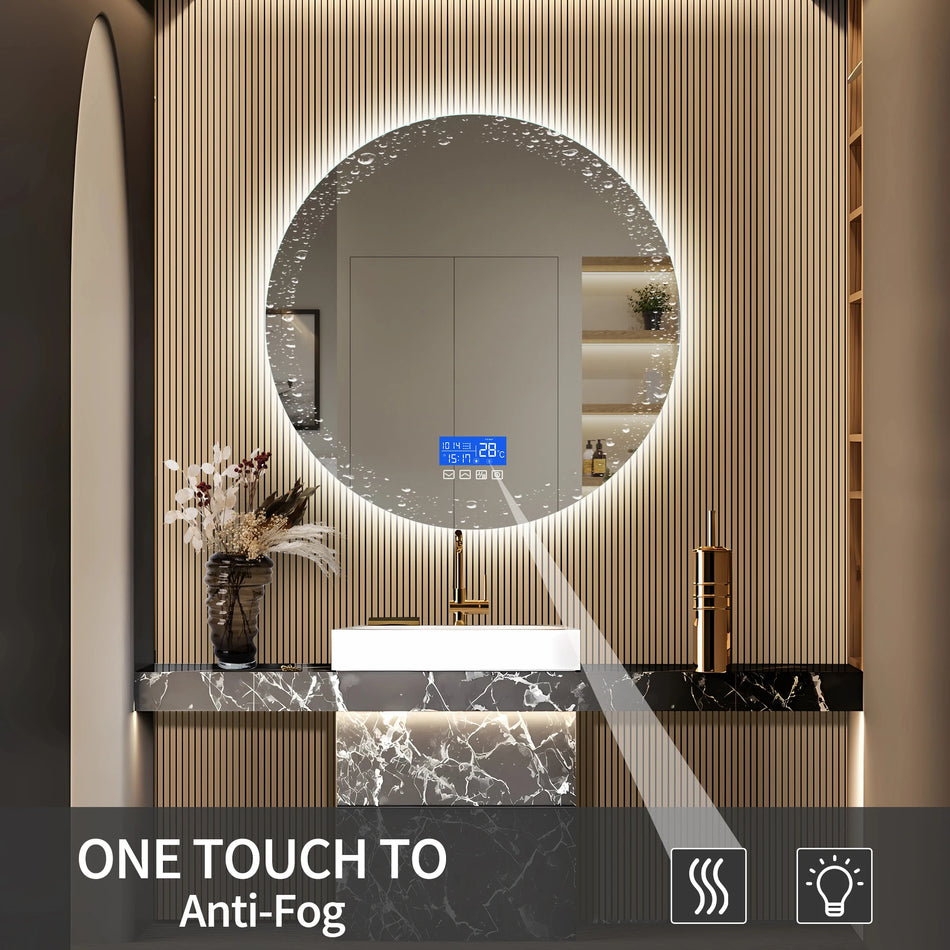 Espelho Redondo 100x100cm Display Temporário Brilho Ajustável